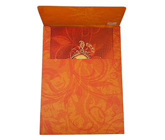 Designer Hindu Wedding Invitation in Orange with Ganesha Image