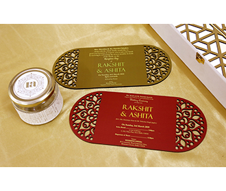 Designer Indian boxed invitation in Ivory and Golden