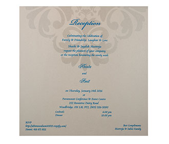 Designer Indian Wedding Card in Blue with Flower Pattern