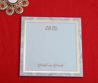 Designer Indian Wedding Card in Light Blue and Dark Green