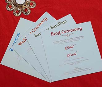 Designer Indian Wedding Card in Light Blue and Dark Green