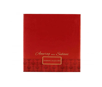 Designer Indian Wedding Card in Red with Self Design
