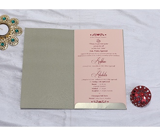 Designer Indian wedding card in olive green with rose flowers