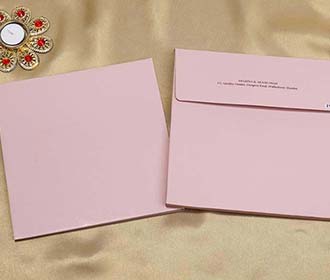 Designer Indian Wedding Card in Peach with Leafs and Motifs