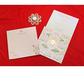 Designer Indian wedding Invitation in beautiful lotus theme