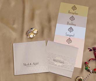 Designer Indian Wedding Invitation in Cream colour