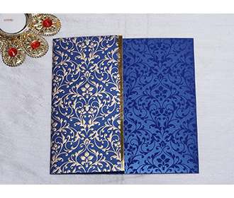 Designer Indian wedding invitation in Navy blue and Golden