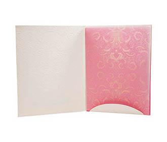 Designer Invitation in Ivory & Pink with Embossed Floral Pattern