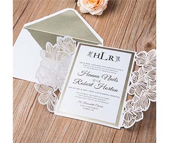 Designer Ivory Laser Cut Wedding Invitation with name tag & RSVP set