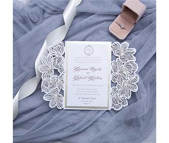 Designer Ivory Laser Cut Wedding Invitation with name tag