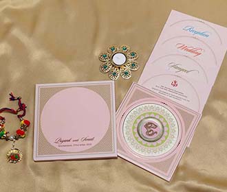 Designer Mandala Style Indian Wedding Card in Light Pink