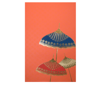 Designer Multicolour umbrella design wedding card in orange