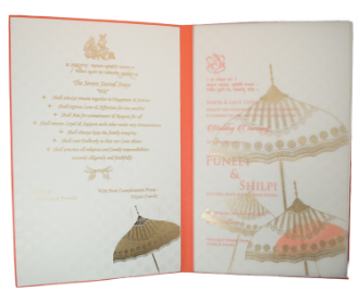 Designer Multicolour umbrella design wedding card in orange