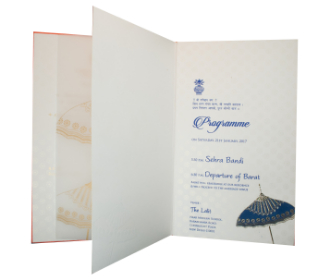 Designer Multicolour umbrella design wedding card in orange