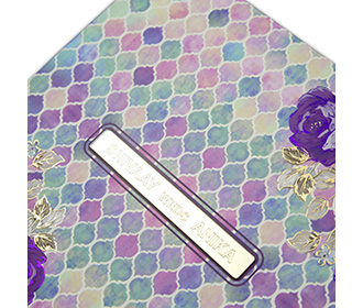 Designer multifaith floral wedding invite in shades of purple