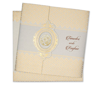 Designer muslim wedding card in powder blue and golden colour