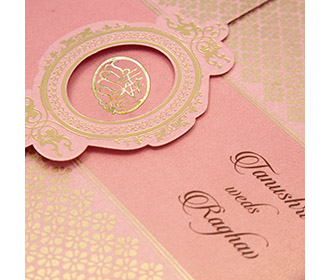 Designer muslim wedding card in pink and golden colour