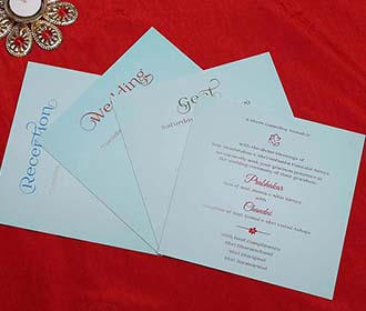 Designer Pastel Blue Indian Wedding Card with Royal Elephants