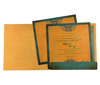 Designer peacock themed artistic Indian wedding invitation