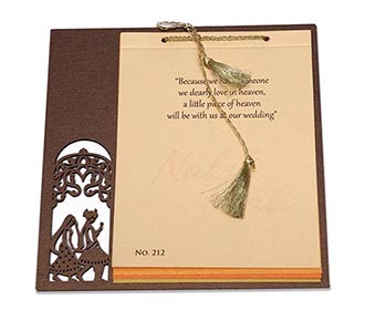 Designer Phera theme Indian wedding card in brown