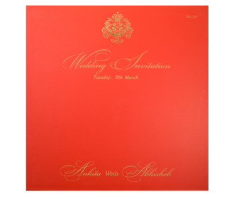 Designer red-orange and golden invite with traditional motif