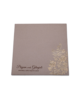 Designer rose theme wedding invitation in golden brown colour