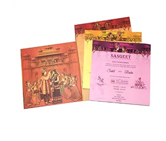 Designer royal Indian invitation with wedding procession images