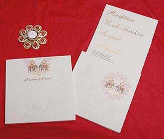 Designer Royal Indian Wedding Card in Ivory Colour