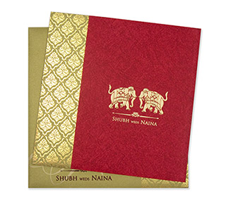 Designer royal Indian wedding invitation in red & golden