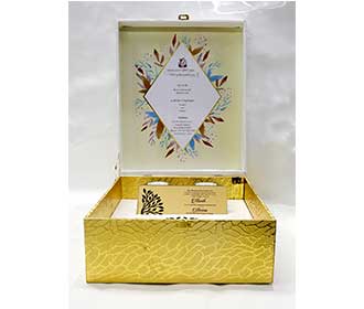 Designer tree of life wedding box card in white and golden - 