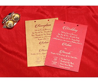 Designer wedding card in golden with laser cut cardboard style