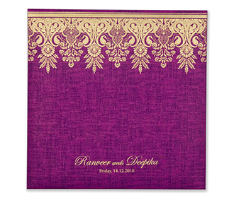 Designer wedding invitation card in vibrant purple colour