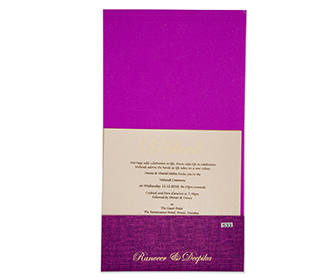 Designer wedding invitation card in vibrant purple colour