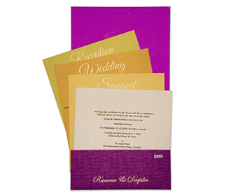 Designer wedding invitation card in vibrant purple colour