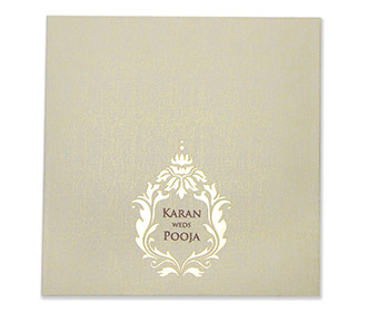 Designer wedding invitation in parchment colour with floral cut outs