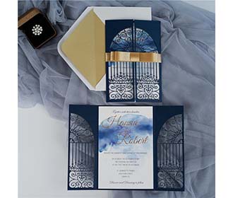 Door to happiness laser cut wedding invite in navy blue colour