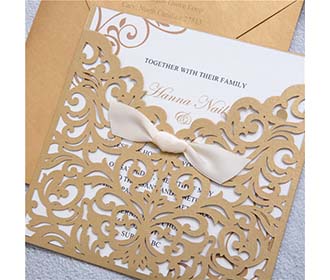 Elegant Brown Laser Cut Ribbon Bow Wedding Invitation