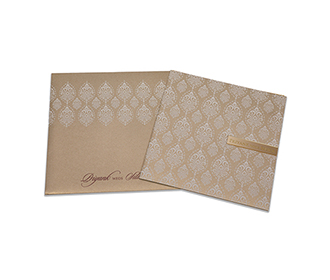 Elegant golden wedding invitation with white motifs