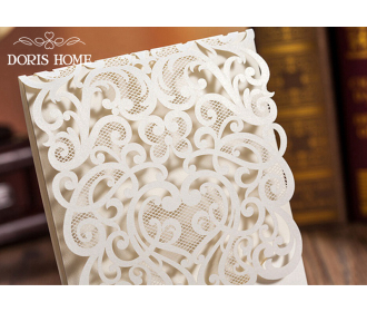 Elegant Ivory Wedding Invitation With Rhinestone & Laser Cut Flower