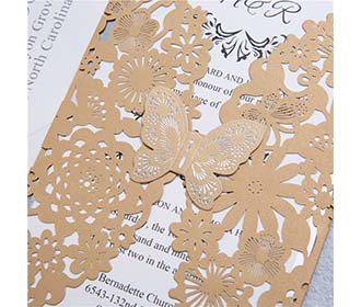 Elegant laser cut wedding card with butterfly available in Ivory and Golden