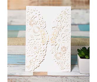 Elegant laser cut wedding card with butterfly available in Ivory and Golden