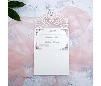 Elegant laser cut wedding invite with silver rhinestone