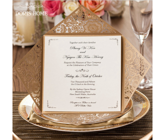 Elegant laser cutting lace wedding invitation card