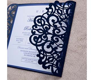 Elegant Navy colour gate fold invitation with a belly band