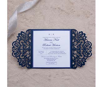 Elegant Navy colour gate fold invitation with a belly band