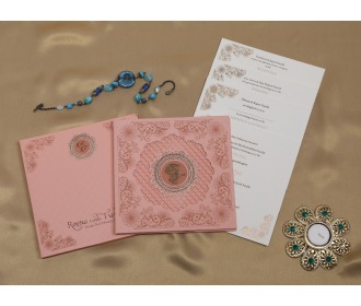 Beautiful pink laser cut Indian wedding Invitation