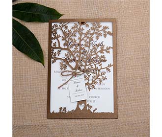 Elegant Tree Laser Cut Wedding Invitations in Brown colour with tag