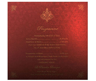 Elegant Wedding Invite in Maroon with Golden Patterns