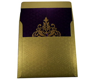 Elegant Wedding Invite in Rich Purple with Golden Patterns