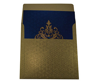 Elegant Wedding Invite in Royal Blue with Golden Patterns